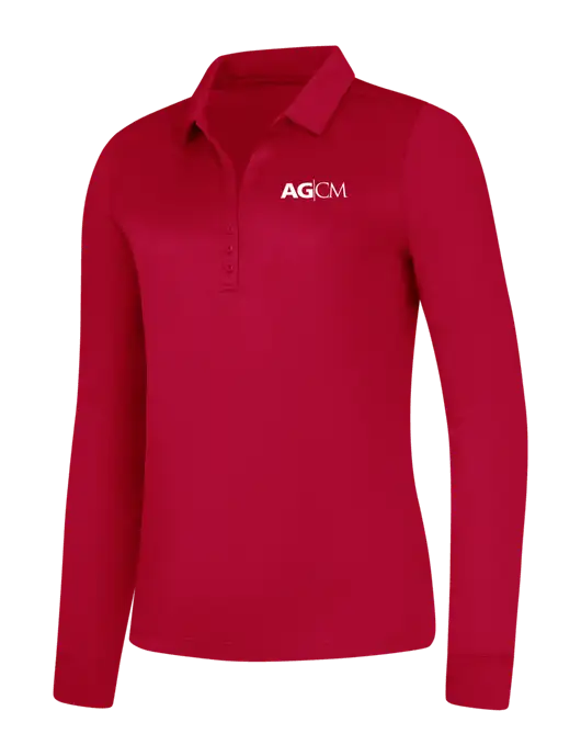 Womens Red Silk Touch Performance Long Sleeve Polo w/AG|CM Logo