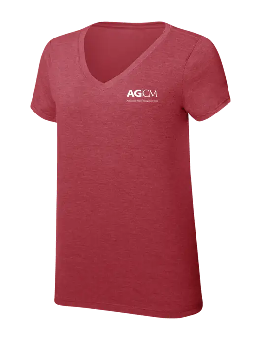 Womens Simply Soft V-Neck Red Frost 4.5oz  Poly/Combed Ring Spun Cotton T-Shirt w/AG|CM Logo