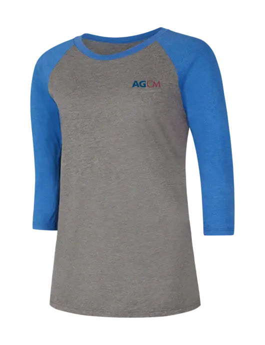 Womens Simply Soft 3/4 Sleeve Royal Frost/Grey Ring Spun Cotton T-Shirt w/AG|CM Logo