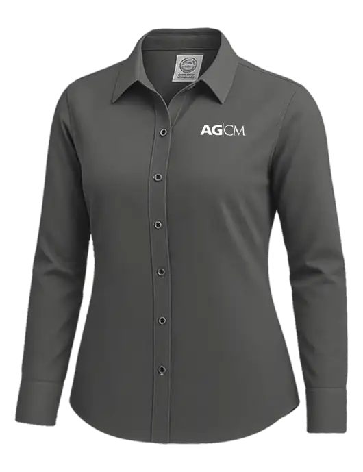 Brooks Brothers Womens Dark Grey Wrinkle-Free Stretch Nailhead Shirt w/AG|CM Logo