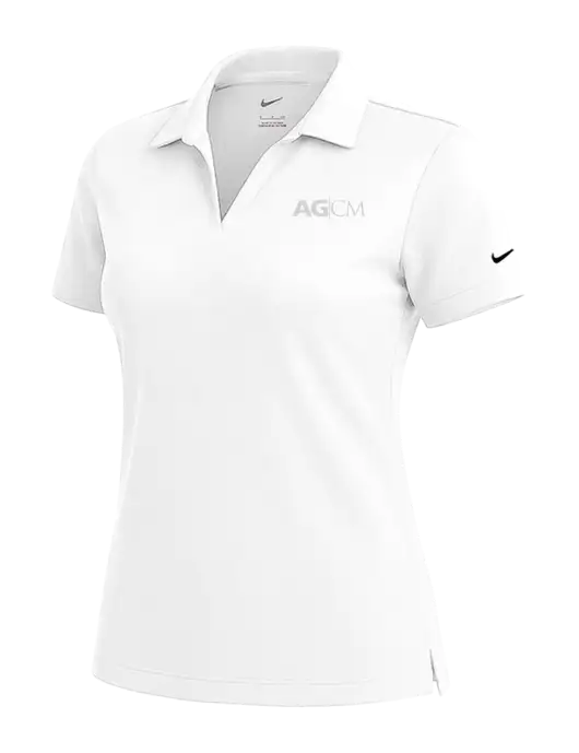 NIKE White Womens Dri-Fit Micro Pique Polo w/AG|CM Logo
