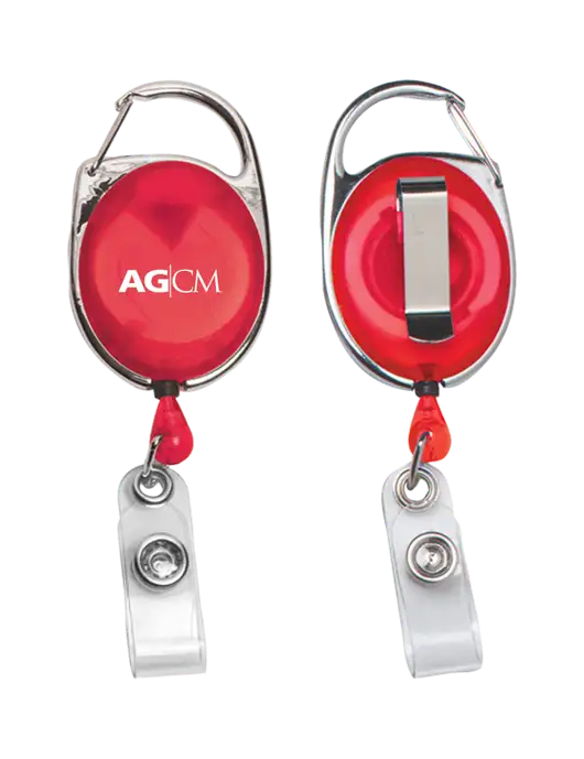 Red Carabiner Style Badge Reel and Badge Holder w/AG|CM Logo