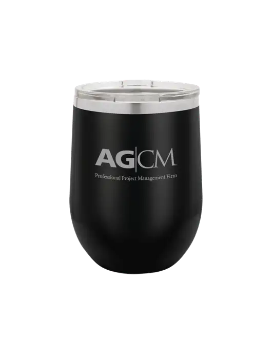 Polar Camel 12 oz Powder Coated Black Vacuum Insulated Stemless Wine Tumbler w/AG|CM Logo