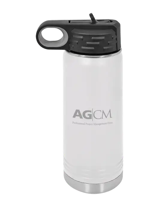 Polar Camel 20 oz Powder Coated White Vacuum Insulated Water Bottle w/AG|CM Logo