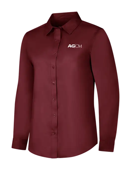 Maroon Womens Long Sleeve Superpro React Twill Shirt w/AG|CM Logo