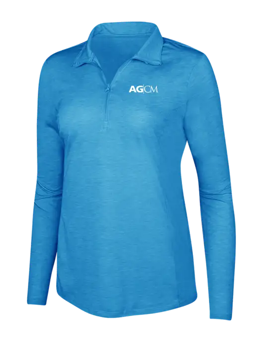 Light Blue Heather Womens Posicharge Tri-Blend Wicking 1/4 Zip Pullover w/AG|CM Logo