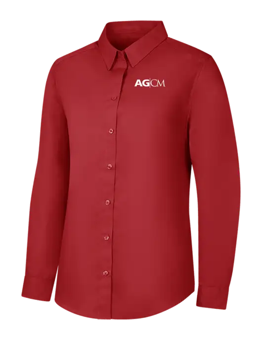 Womens Rich Red  Long Sleeve Carefree Poplin Shirt w/AG|CM Logo