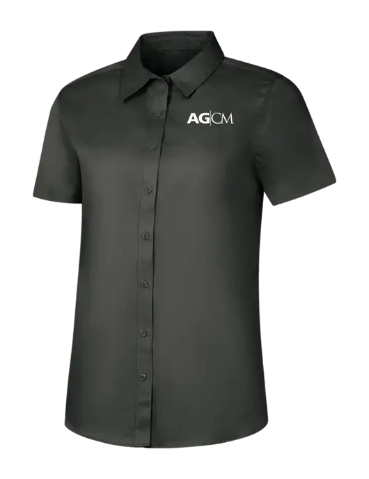 Womens Dark Grey Short Sleeve Superpro React Twill Shirt w/AG|CM Logo
