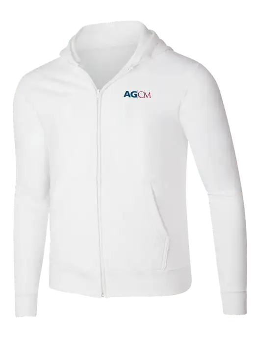 White 8.5 oz Ring Spun Zip Hooded Sweatshirt w/AG|CM Logo