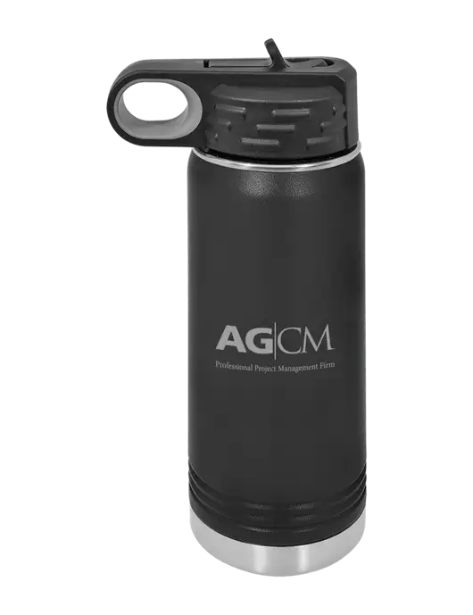 Polar Camel 20 oz Powder Coated Black Vacuum Insulated Water Bottle w/AG|CM Logo