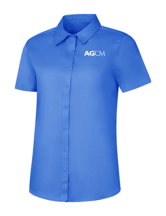 Womens Dark Carolina Blue Short Sleeve Superpro React Twill Shirt w/AG|CM Logo