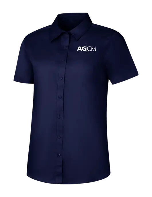 Womens Navy Short Sleeve Superpro React Twill Shirt w/AG|CM Logo