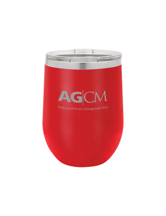 Polar Camel 12 oz Powder Coated Red Vacuum Insulated Stemless Wine Tumbler w/AG|CM Logo
