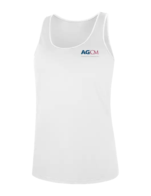 Womens White Perfect Tri Racerback Tank w/AG|CM Logo
