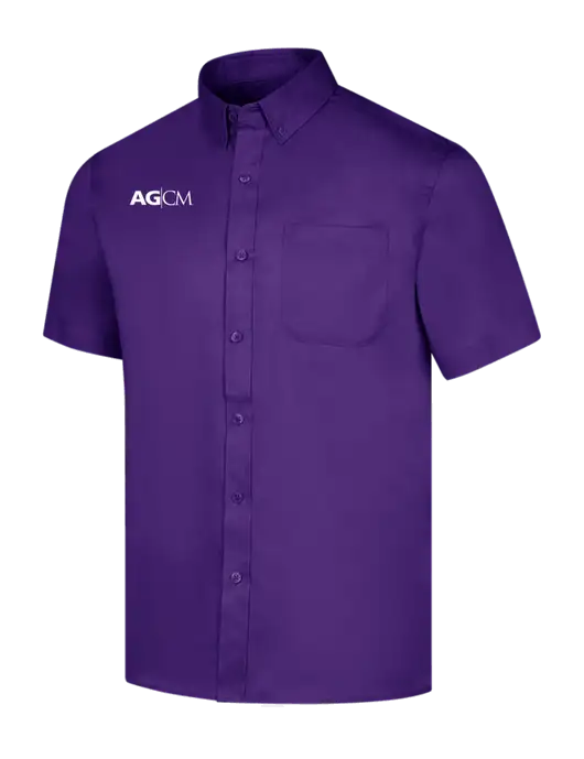 Short Sleeve Purple Superpro React Twill Shirt w/AG|CM Logo