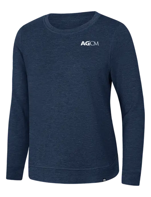 TravisMathew Womens Dark Slate Blue Heather Lightweight Long Weekend Crew w/AG|CM Logo