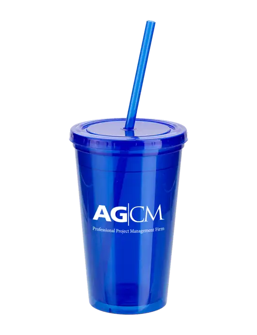 Sorrento Blue 16 oz Tumbler with Lid & Straw w/AG|CM Logo