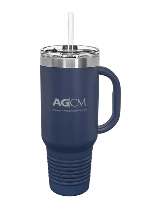 Polar Camel 40 oz. Powder Coated Vacuum Insulated Navy Travel Mug with Straw w/AG|CM Logo