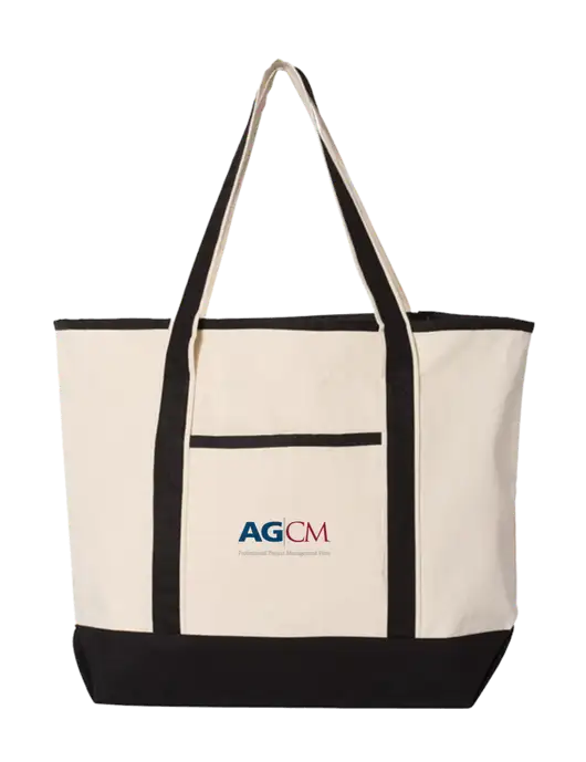 Natural/Black Large Canvas Deluxe Tote w/AG|CM Logo