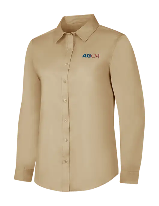 Dark Tan Womens Long Sleeve Superpro React Twill Shirt w/AG|CM Logo