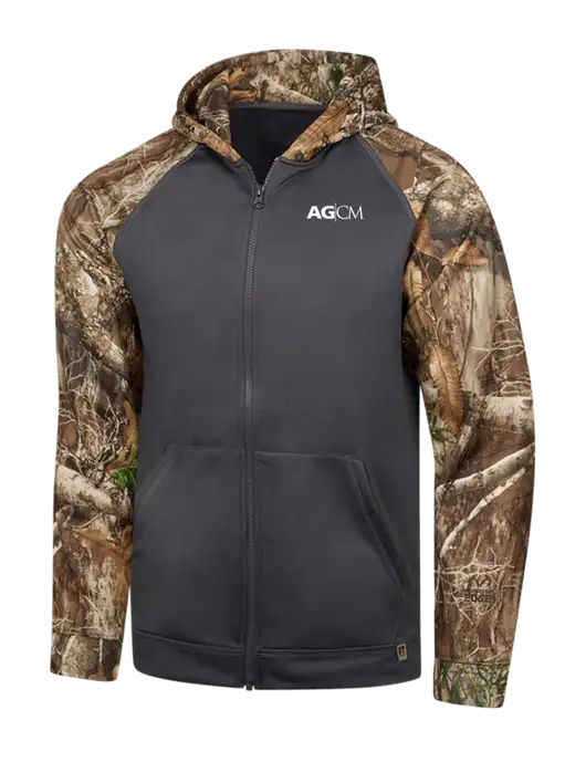 Russell Outdoors Dark Grey/Realtree Edge Camo Colorbock Performance Full Zip Hoodie w/AG|CM Logo