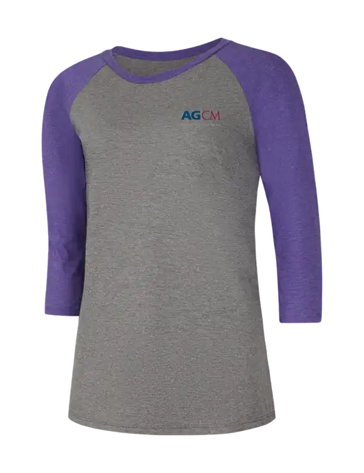 Womens Simply Soft 3/4 Sleeve Purple Frost/Grey Frost Ring Spun Cotton T-Shirt w/AG|CM Logo