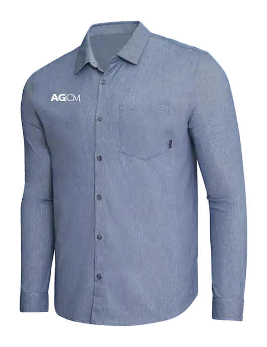 OGIO Slate Blue Heather Extend Long Sleeve Button Up Shirt w/AG|CM Logo