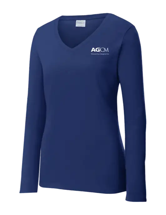 Womens  V-Neck Ring Spun Navy 4.5 oz Long Sleeve T-Shirt w/AG|CM Logo