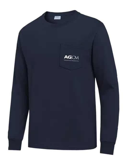 Navy Long Sleeve Heavyweight 6.1 oz Pocket T-Shirt w/AG|CM Logo