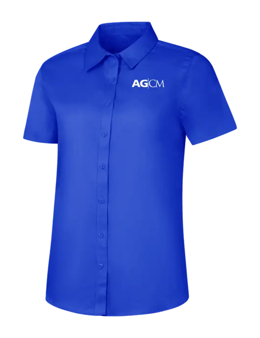 Womens Short Sleeve Dark Royal Superpro React Twill Shirt w/AG|CM Logo