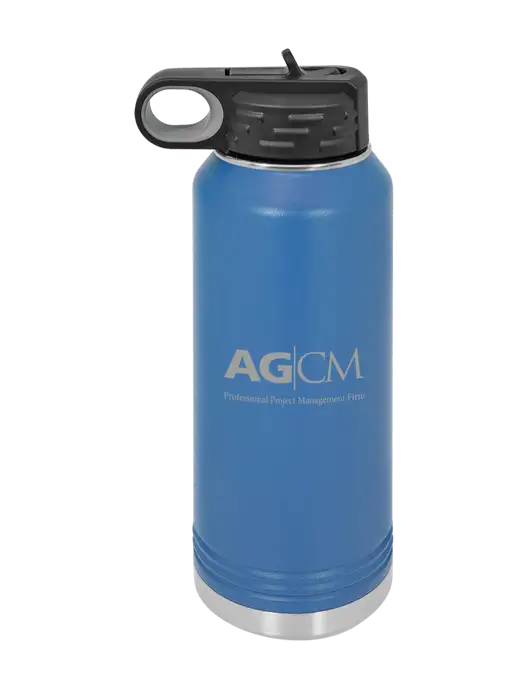 Polar Camel 32 oz Powder Coated Royal Vacuum Insulated Water Bottle w/AG|CM Logo