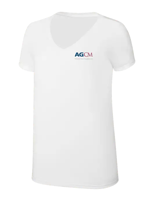 Womens Simply Soft V-Neck White 4.5oz  Poly/Combed Ring Spun Cotton T-Shirt w/AG|CM Logo