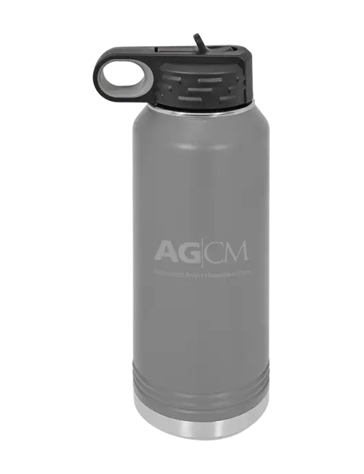 Polar Camel 32 oz Powder Coated Grey Vacuum Insulated Water Bottle w/AG|CM Logo