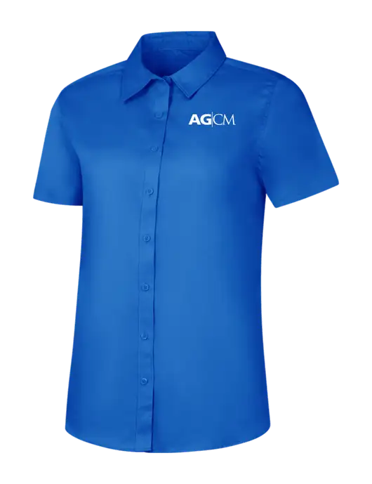 Womens Short Sleeve Royal Blue Superpro React Twill Shirt w/AG|CM Logo