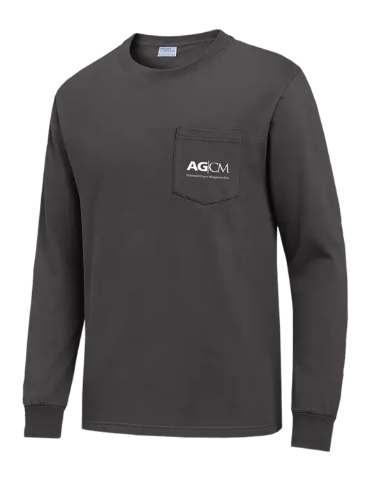 Charcoal Long Sleeve Heavyweight 6.1 oz Pocket T-Shirt w/AG|CM Logo