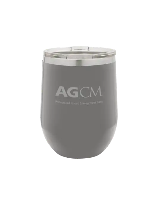 Polar Camel 12 oz Powder Coated Grey Vacuum Insulated Stemless Wine Tumbler w/AG|CM Logo