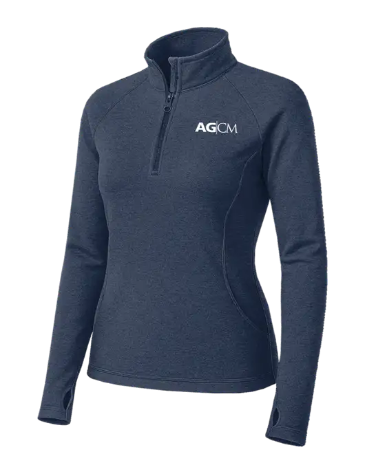 Navy Heather Womens Sport Wick Stretch 1/4 Zip Pullover w/AG|CM Logo
