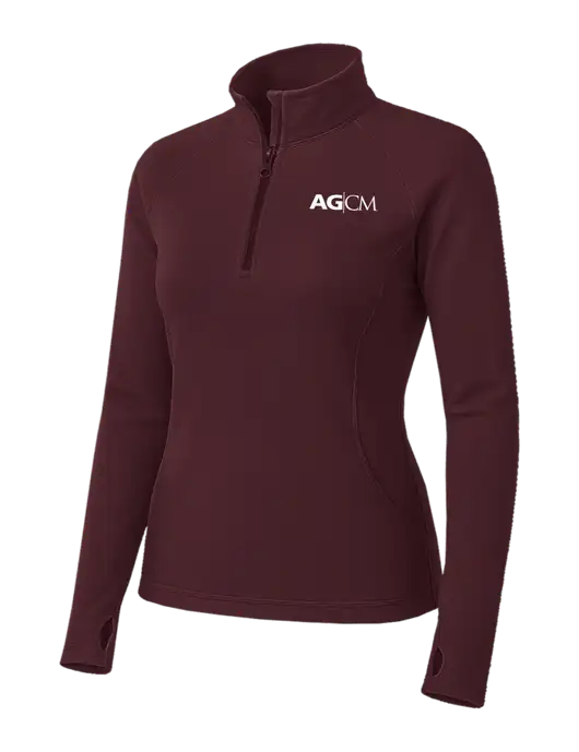 Maroon Womens Sport Wick Stretch 1/4 Zip Pullover w/AG|CM Logo