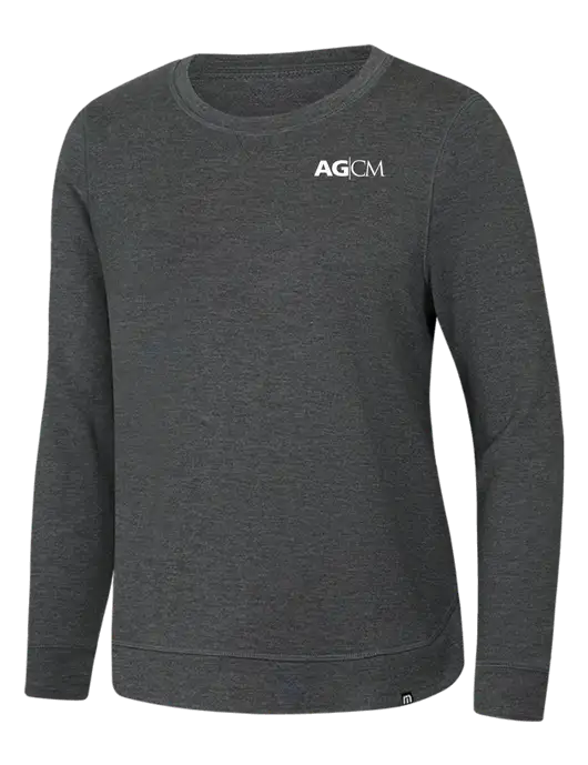 TravisMathew Womens Dark Grey Heather Lightweight Long Weekend Crew w/AG|CM Logo