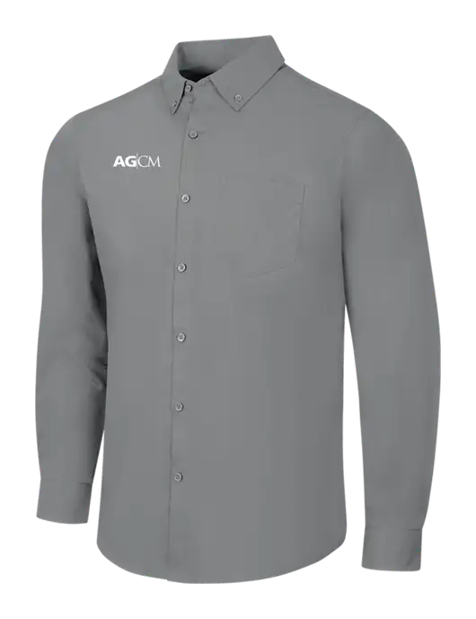 Medium Grey Long Sleeve Carefree Poplin Shirt w/AG|CM Logo