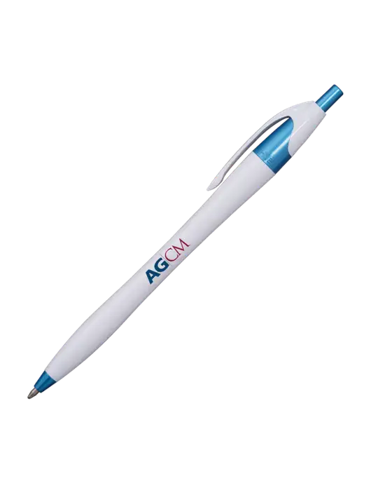 Novella White/Blue Shimmer Pen - Blue Ink w/AG|CM Logo