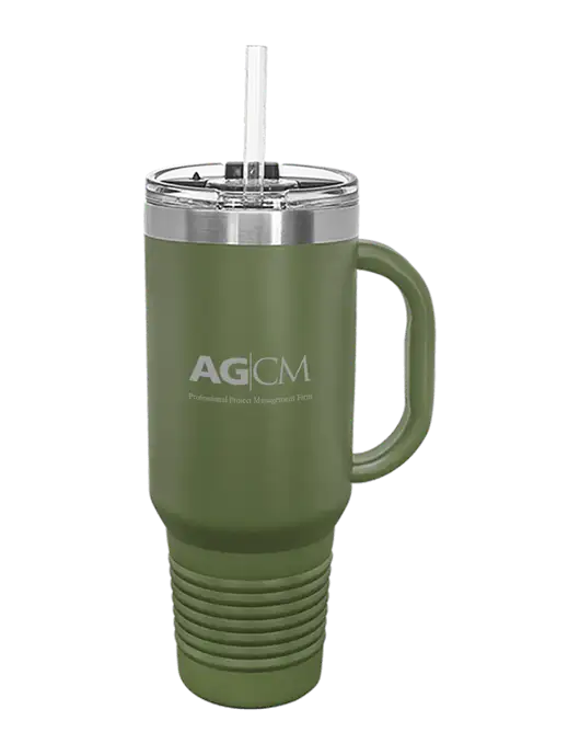 Polar Camel 40 oz. Powder Coated Vacuum Insulated Olive Travel Mug with Straw w/AG|CM Logo