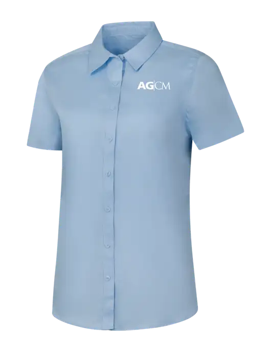 Womens Light Blue Short Sleeve Superpro React Twill Shirt w/AG|CM Logo