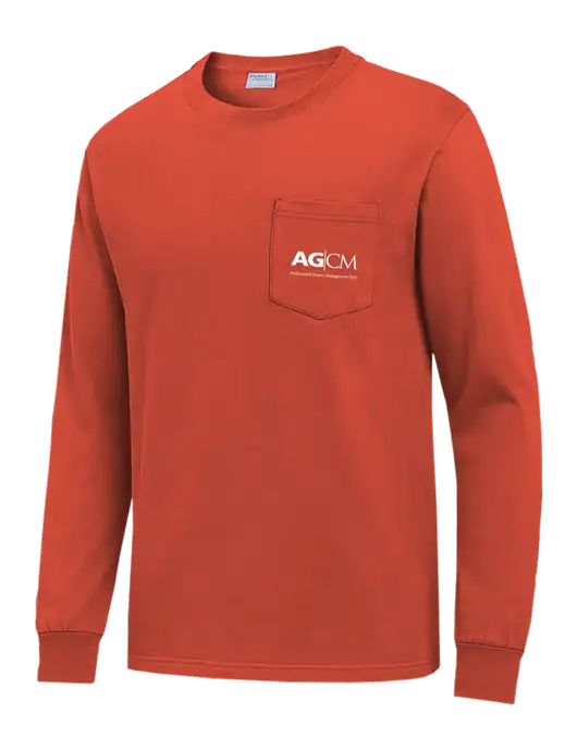 Orange Long Sleeve Heavyweight 6.1 oz Pocket T-Shirt w/AG|CM Logo