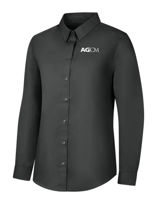 Womens Dark Grey Long Sleeve Carefree Poplin Shirt w/AG|CM Logo