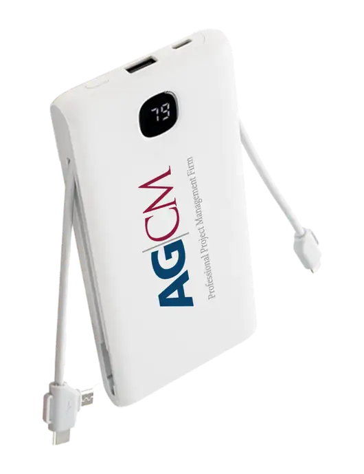 TurboBoost 10,000 mAh Power Bank w/Built-in Cables & Plug w/AG|CM Logo