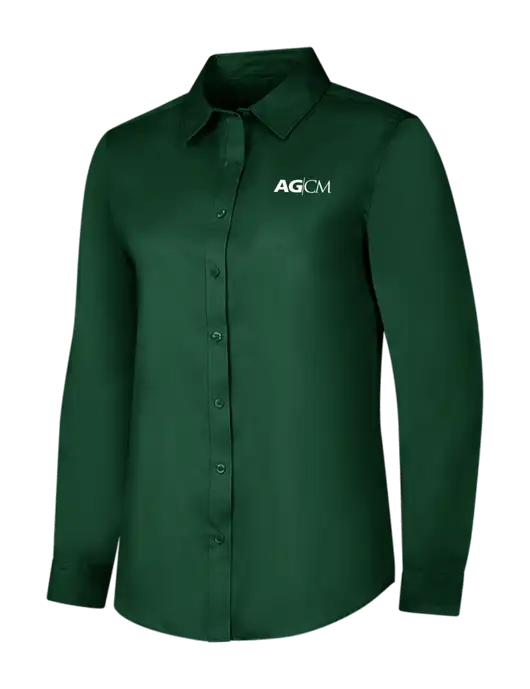 Dark Green Womens Long Sleeve Superpro React Twill Shirt w/AG|CM Logo