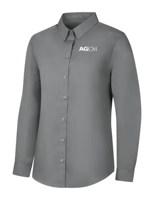 Womens Medium Grey Long Sleeve Carefree Poplin Shirt w/AG|CM Logo