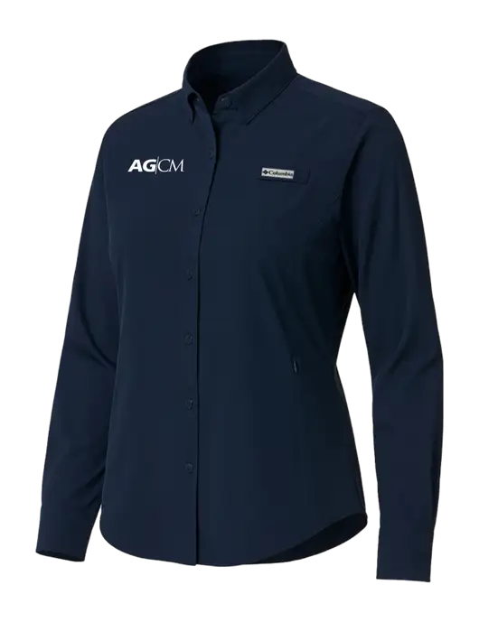 Columbia Navy Womens PFG Tamiami II Long Sleeve Shirt w/AG|CM Logo