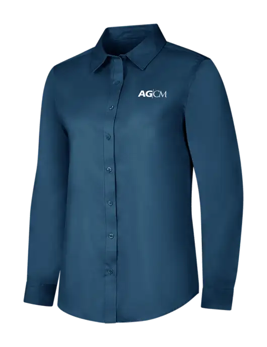 Light Navy Womens Long Sleeve Superpro React Twill Shirt w/AG|CM Logo